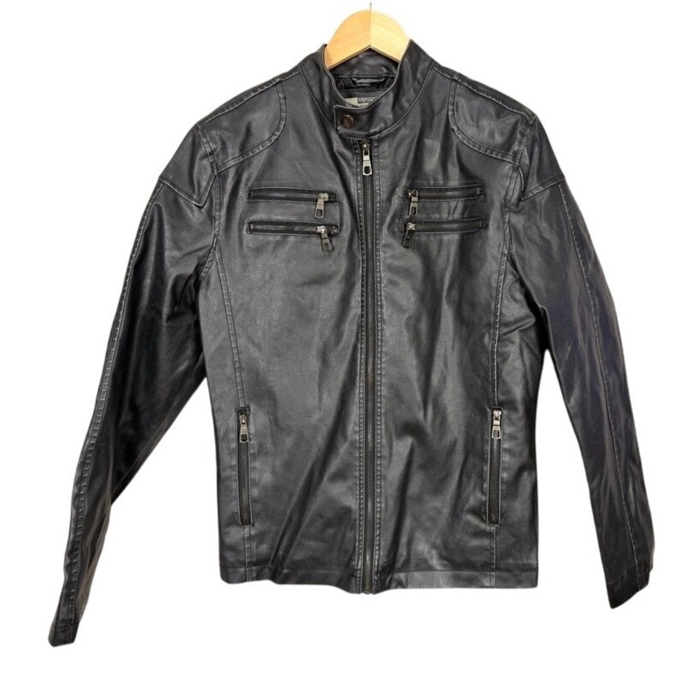 American Rag‎ Mens Faux Leather Motorcycle Jacket Black Moto Style Size L